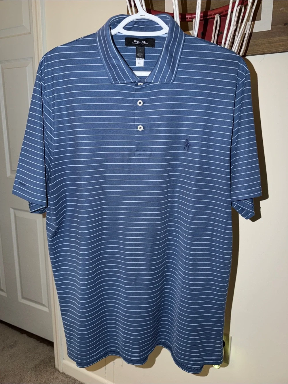 2025 Ralph Lauren RLX Striped Performance Polo (Navy) - Size M